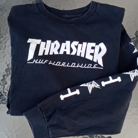 HUF Other - HUF Thrasher Long Sleeves Pullover Shirt